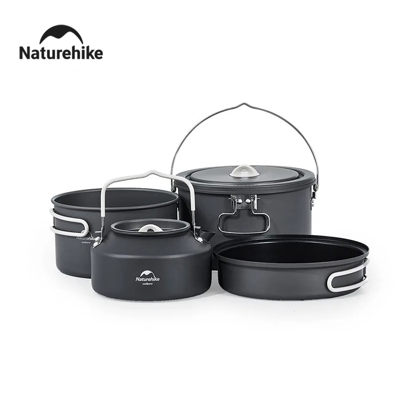 Quality Camping Cooking Set - Naturehike 2025 新型アウトドアピクニックポットセット ポータブル高品質アルミ4点キッチン調理器具 ノンスティックパン キャンプクックセット