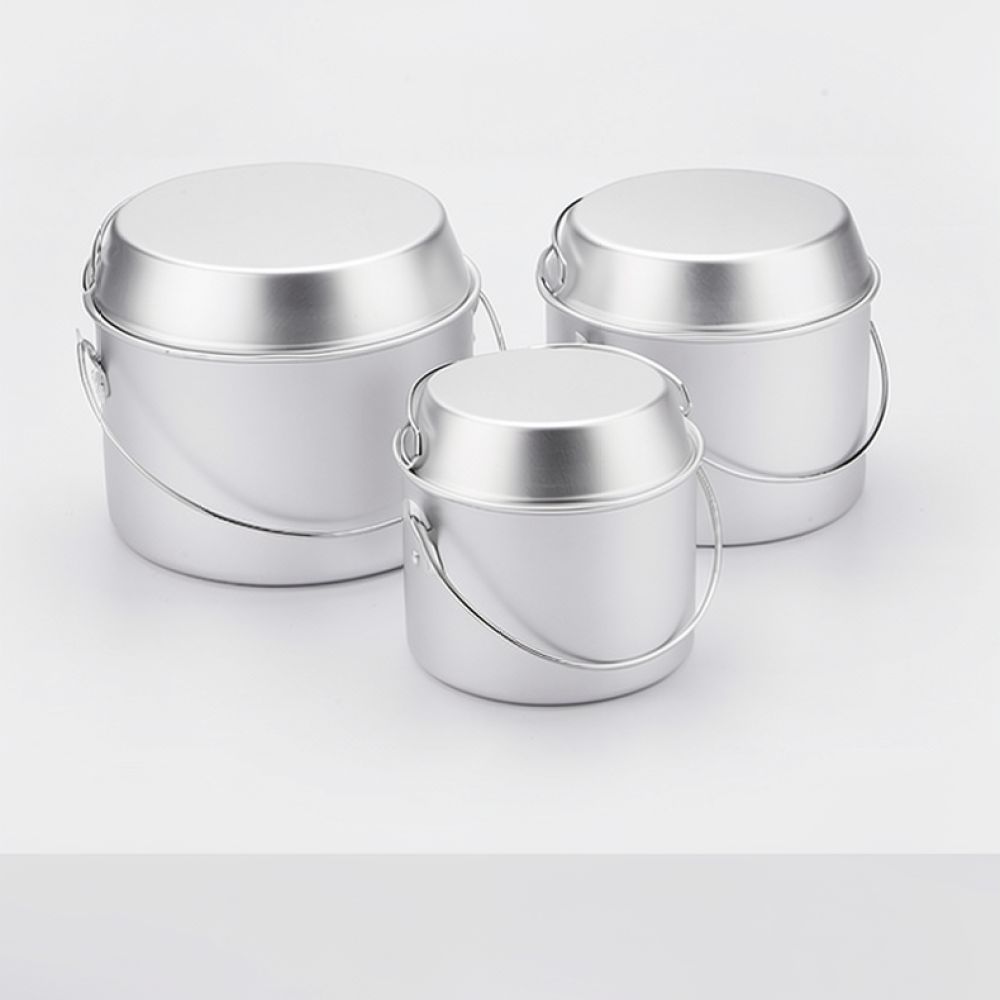 Camping Cooking Dining Set - スタックキャンプ用、屋外用折りたたみ式携帯調理器具セット。アルミ製の鍋、フライパン、ケトルが含まれ、ハイキングやピクニックでの調理に最適。
