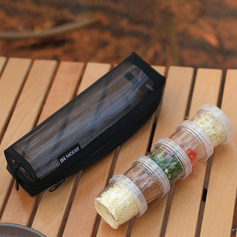 Camping Cooking Container - キャンプ用スパイスキット収納バッグ 透明調味料ボトル5個付き 調味料容器 スパイスセット ピクニック、料理、バーベキュー用
