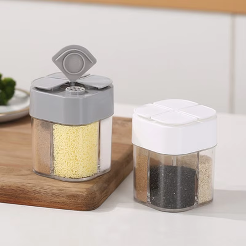 Camping Cooking Container - 4 in 1 プラスチック製ディスペンサー付きキャンプ用スパイス容器、密閉蓋付き、調味料シェイカー、旅行用キャンプ用スパイスキット（調理用）
