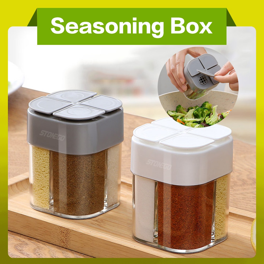 Camping Cooking Container - 4 in 1 プラスチック製ディスペンサー キャンプ用スパイス容器 密閉蓋付き、調味料スパイスシェーカー
