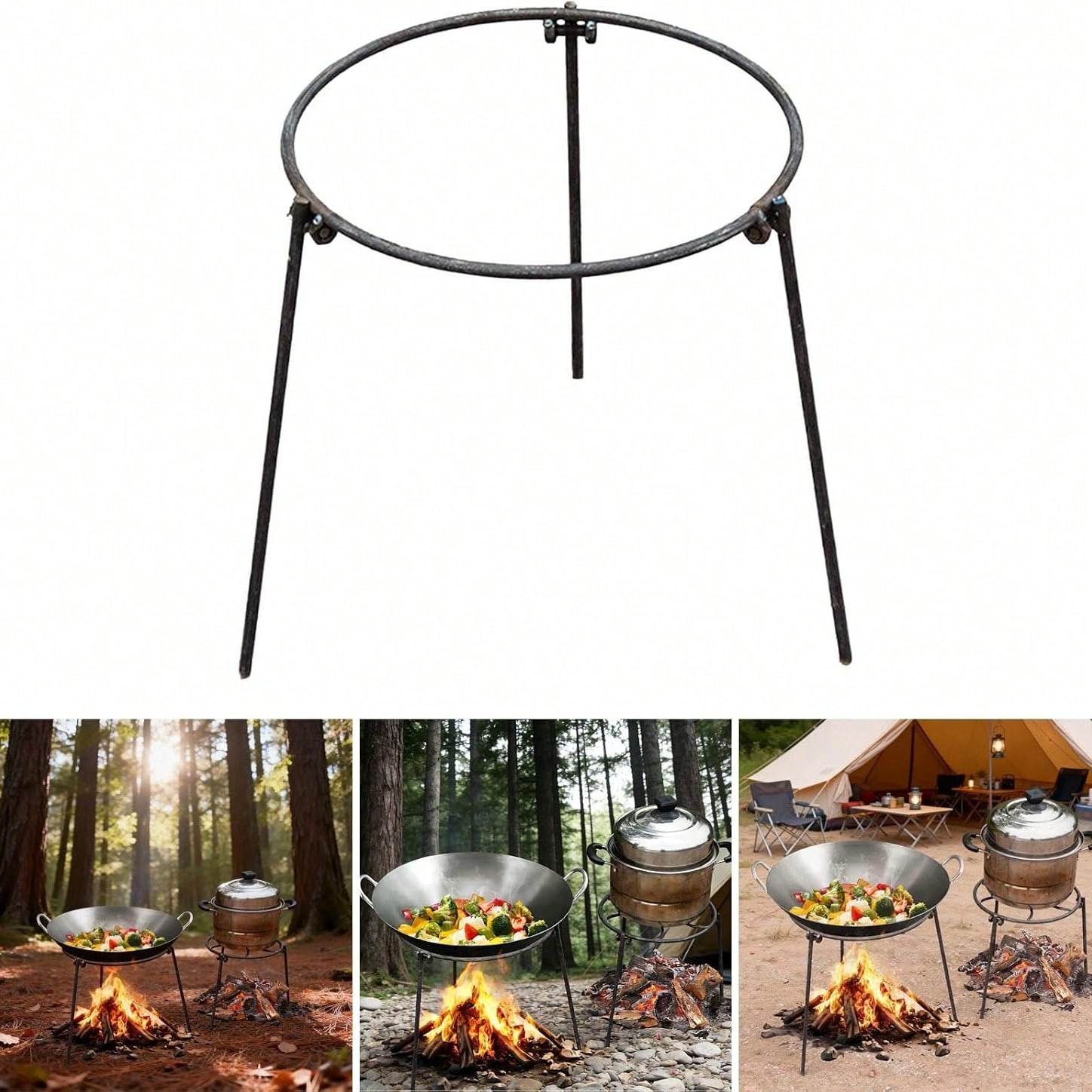 Camping Hiking Cooking - ポータブルアウトドアキャンプ三脚、調整可能な脚付き、取り外し可能なキャンプファイヤーグリルスタンド、軽量クッキングラック（山や裏庭でのBBQや水の沸騰に最適）、ハイキングやピクニックに適した汎用サバイバルギア