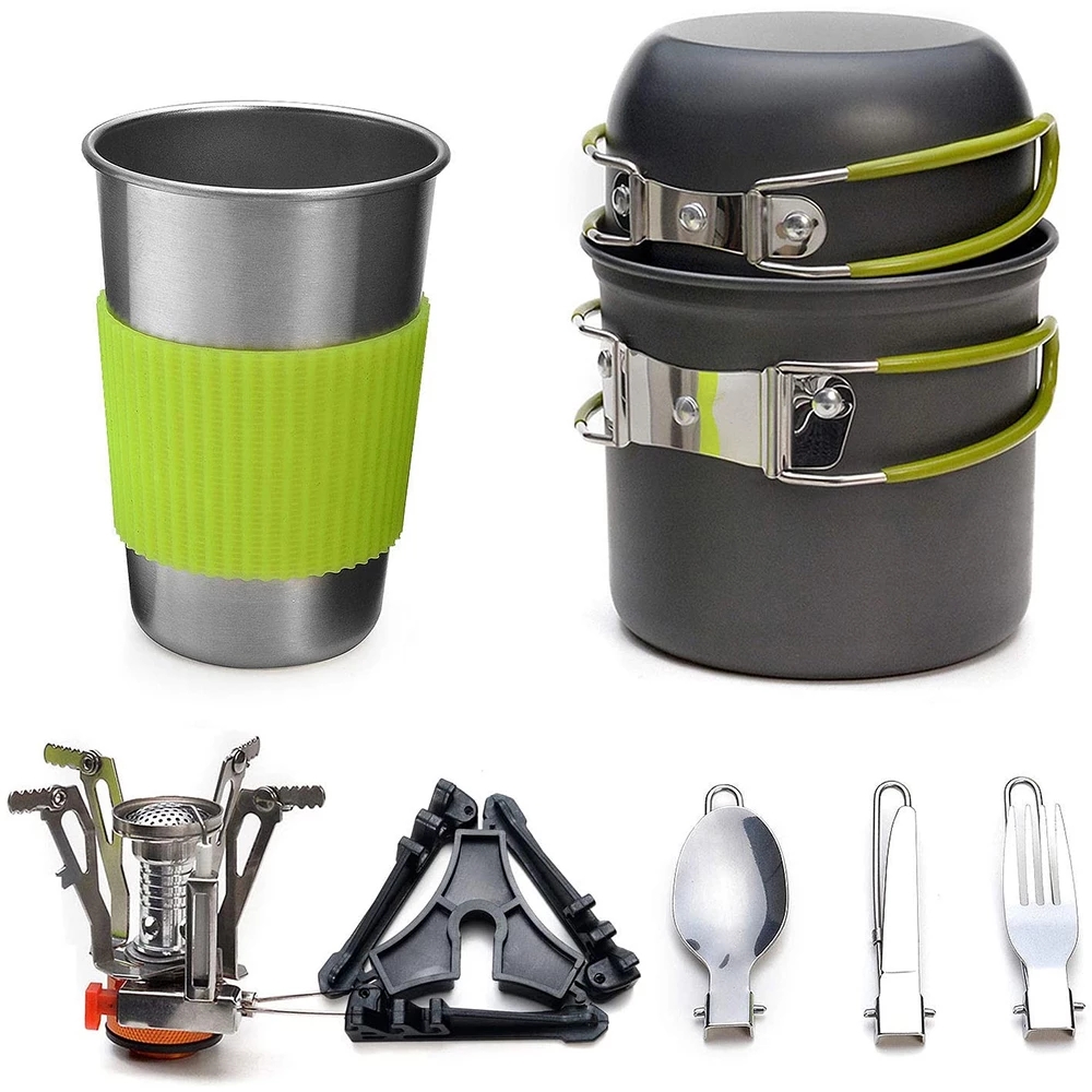 Camping Cooking Organizer - キャンプ調理器具キット ストーブ付き アウトドアクッキングセット アウトドアポット 旅行食器 キッチン